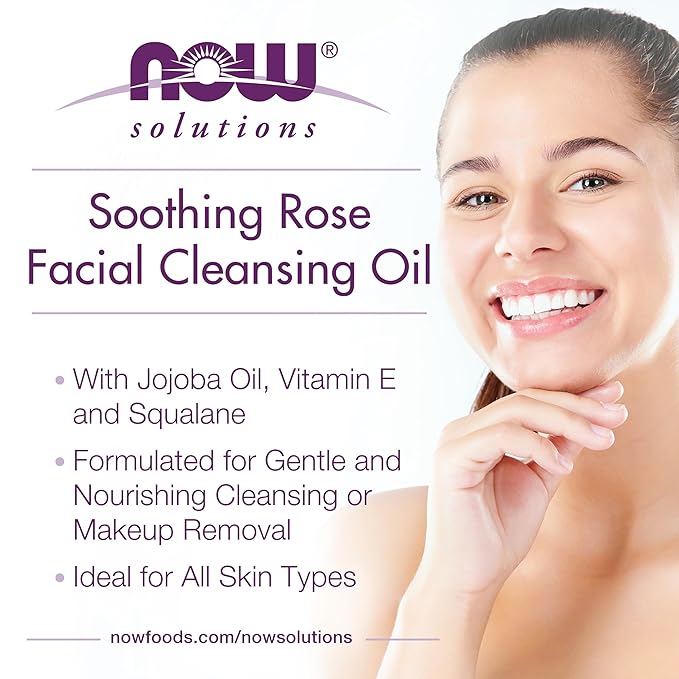 NOW Solutions, Soothing Rose Facial Cleansing Oil With Jojoba Oil, Vitamin E and Rose Absolute, 4 Fluid Ounce