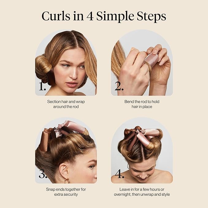 Kitsch Satin Hair Curlers, Heatless Curling Rod - Jumbo Flexi Rod for Heatless Curls Overnight, Comfortable Hair Curlers to Sleep In for Frizz-Free, No Heat Damage Styling - 4pcs, Rosewood