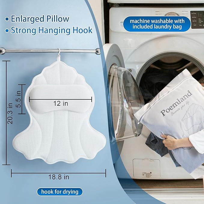 Bath Pillow for Tub, Luxury Bath Pillow Soft 4d Mesh, Bathtub Pillow for Soaking tub with 6 suctions Cups, Bath Tub Pillows for Head and Neck Support, for Relaxing Spa