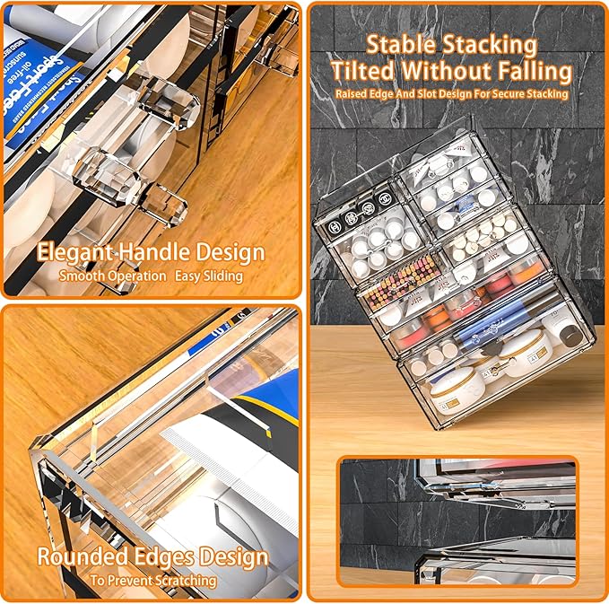 Acrylic Clear Makeup Organizer Countertop,Stackable Skincare Organizer for Vanity With 11 Drawer,Large Plastic Desk Accessories Organization,Bathroom Cosmetic Organizer Countertop for Beauty,Skin Care