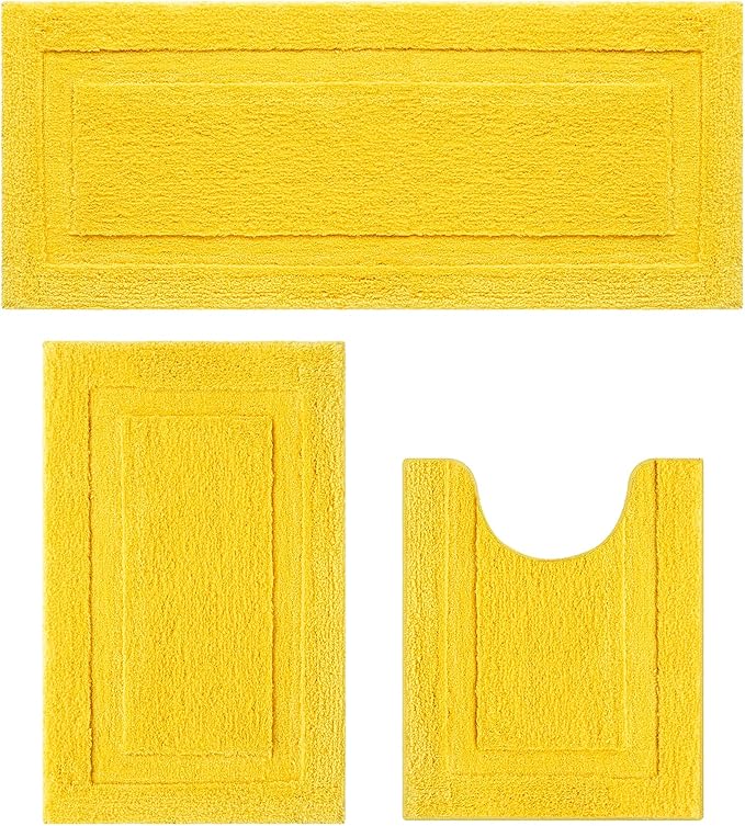 SHACOS Yellow Fall Bathroom Rugs Sets 3 Piece, 20"x32" + 20"x47" Non Slip Bath Mat and 20"x24" Toilet Rugs U Shaped Washable, Soft Fluffy Water Absorbent Bathroom Floor Mat
