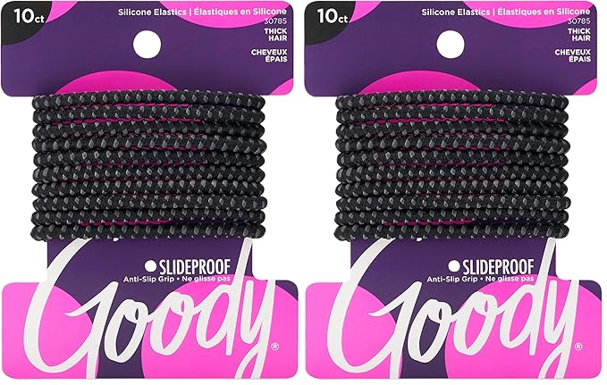 Goody Nonslip Womens Elastic Hair Tie Black - 4MM for Medium Hair- Ouchless Pain-Free Hair Accessories for Women Perfect for Long Lasting Braids, Ponytails and More, 10 Count (Pack of 2)