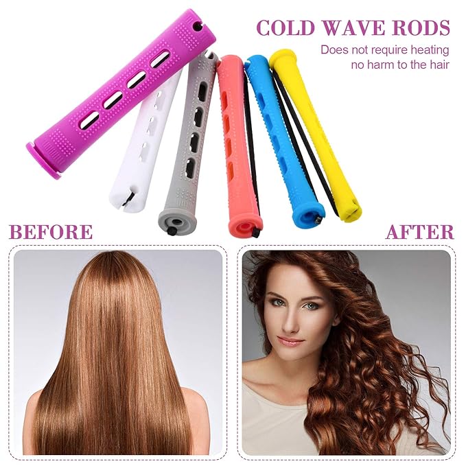 WILLBOND 60 Pieces Hair Perm Rods Set Plastic Cold Wave Perming Rods for Natural Hair Long Short Curling Rollers with Rat Tail Comb for Hairdressing(Soft Color,Multi Sizes)