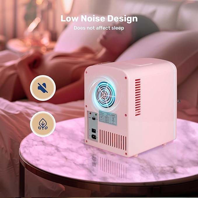 Simple Deluxe 4L/6 Can Portable Mini Fridge with Observation Window, Compact Cooler & Warmer Freon-Free Small Refrigerator, for Skincare, Beverage, Food, Cosmetics, Pink