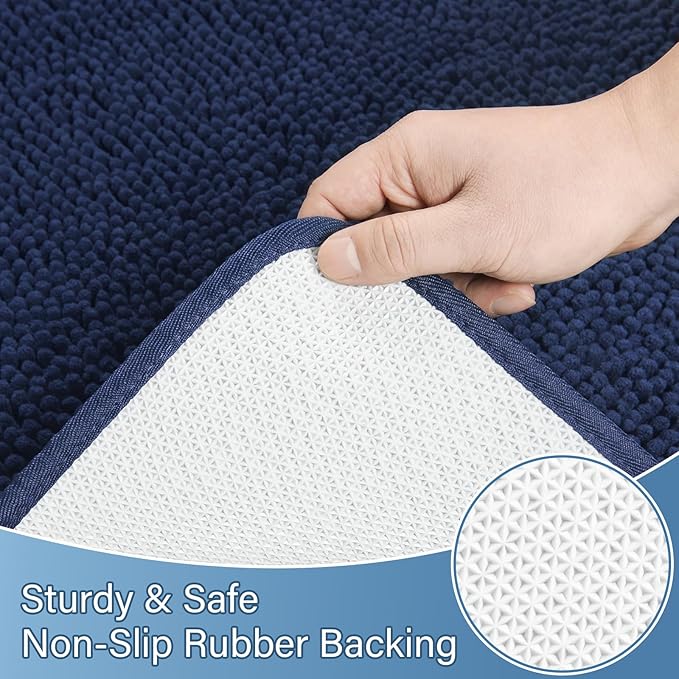 AROGAN Bathroom Rug Sets 2 Piece, 20"x20" U-Shaped Toilet Mat and 21"×34" Bath Mats Bathroom Floor Set, Washable Bath Rug, Absorbent Soft Non Slip Rug Set, Navy Blue