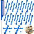 Chuangdi 24 Pcs Hair Perm Rods Plastic Cold Wave Perming Curlers Hair Rollers with Steel Pintail Comb Rat Tail Comb Tools for Hairdressing Styling(Blue,0.35 Inches)