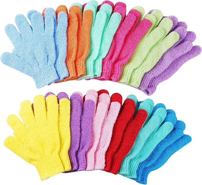 24 pcs Exfoliating Shower Gloves,Double Sided Exfoliating Bath Gloves Deep Clean Dead Skin for Spa Massage Beauty Skin Shower Body Scrubber Bathing Accessories.-12 Multi-Colors