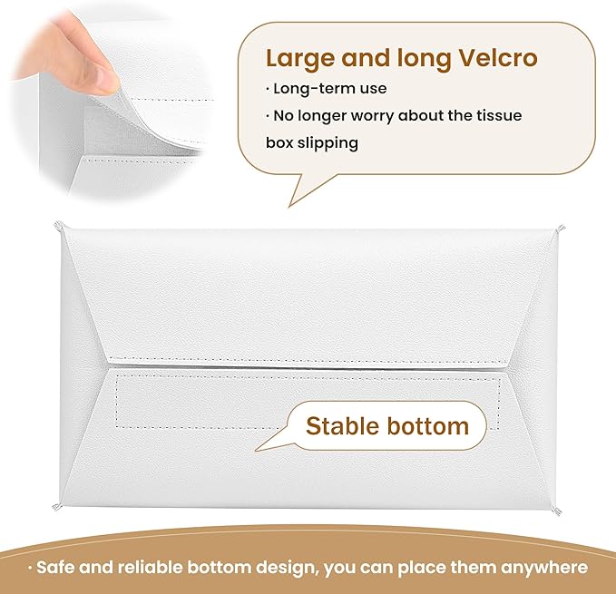 Long Tissue Box Cover, PU Leather Tissue Holder Rectangle, Facial Paper Organizer, Modern Dispenser for Bathroom, Kitchen, Home, Office, Tabletop (1, White, Short)