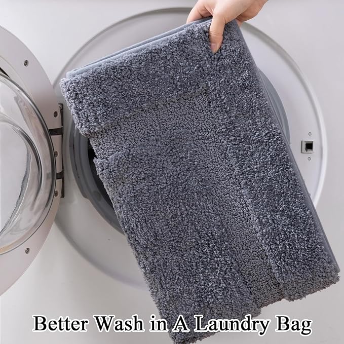 SHACOS Grey Bathroom Rugs Sets 3 Piece, 16"x24" + 20"x32" Non Slip Bath Mat and 20"x24" Toilet Rugs U Shaped Washable, Soft Fluffy Water Absorbent Bath Rugs for Bathroom