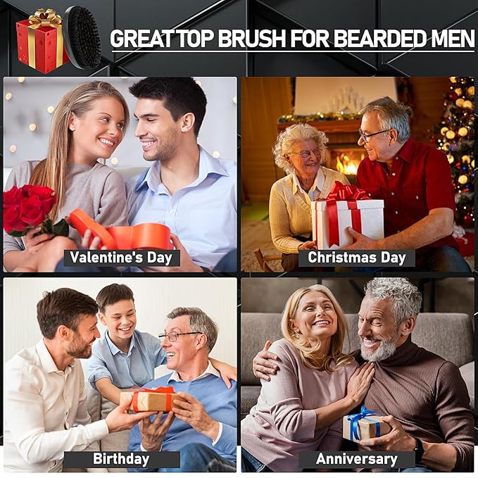 PHOGARY Beard Brush for Men, Beard Grooming Kit for Men Including Pure Boar Bristle Beards Brush Mustache Comb Scissors Travel Storage Bag