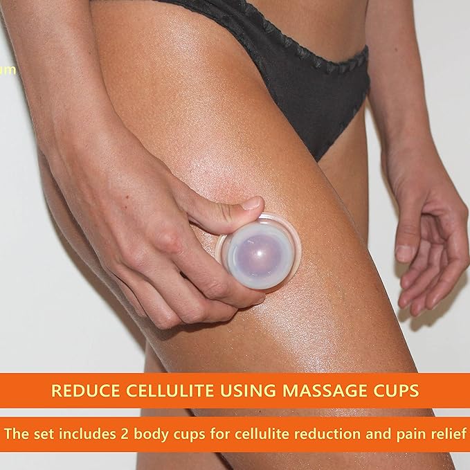 Facial Cupping Set – 4 Silicone Cups for Face, Neck & Body + Konjac Sponge & Guide – Lymphatic Drainage, Anti-Aging, Puffiness Reduction, TMJ Relief & Cellulite Massage – Medical-Grade Silicone