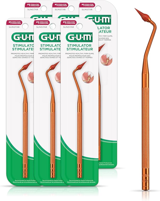 GUM Stimulator Permanent Handle - 1 Rubber Tip Included - Long Handled Massager Remove Plaque & Promote Health, 1ct (6pk)