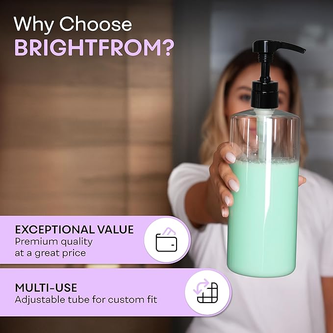 BRIGHTFROM Universal Dispensing Pump, Perfect for Shampoo & Conditioner 1 L (33.8 OZ) - Fits Most Bottles or Any Refillable Bottles from 12oz to 33.8oz with 28/410 Neck Size, Black (Pack of 2)