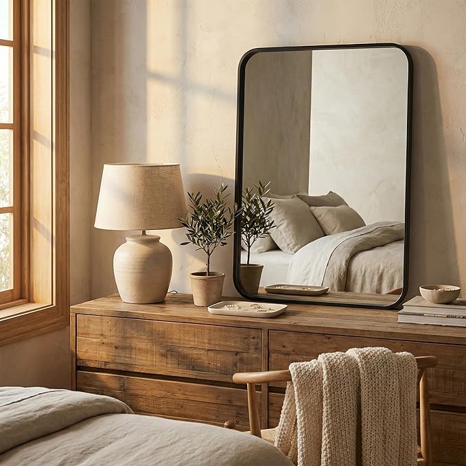 2-Pack 22x30 Inch Matte Black Bathroom Vanity Mirrors | Flush Mount Deep Set Metal Wall Mirror for Over Sink | HD Shatterproof Glass, Rustproof