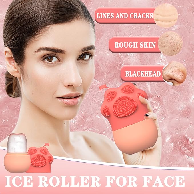 MS WGO Ice Roller for Face Eye Puffiness Relief - Cube Face Contour Facial Ice Roller - Eliminates Wrinkles, Dark Circles & Sunburn - Suitable for All Skin Types