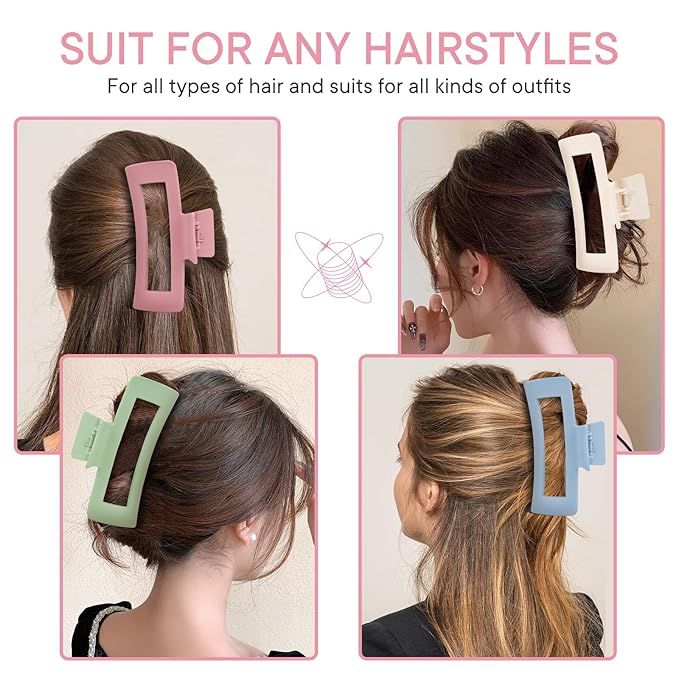 XL Claw Hair Clips (Matte) - 4 Pack Jumbo Non-Slip Clips for Long, Thick, Curly Hair - Women's and Girls' Hair Accessories