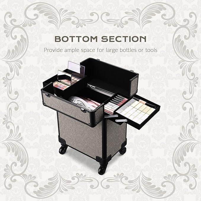 BYOOTIQUE Rolling Makeup Cases Organizer Nail Tech Storage Cart Hairdressing Brush Bags False Eyelash Storage for Beauty Salon Traveling Beautician Manicurist Hairstylist,Rococo GainsBoro
