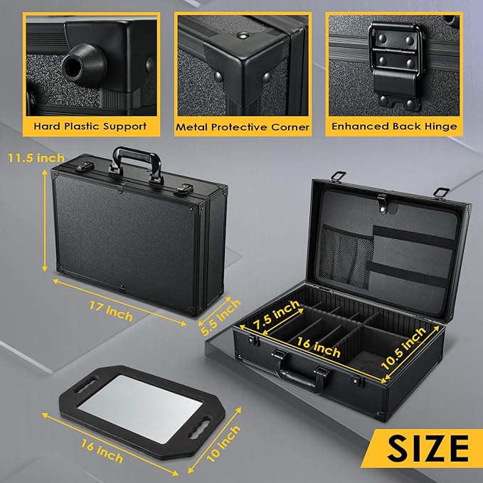 Barber Accessory Case with Mirror, Profesional Barbers Briefcase Tool Case, Barber Cases for Clippers and Supplies, Hair Scissors Trimmer Organizer, Salon Grooming Hard Travel Suitcase