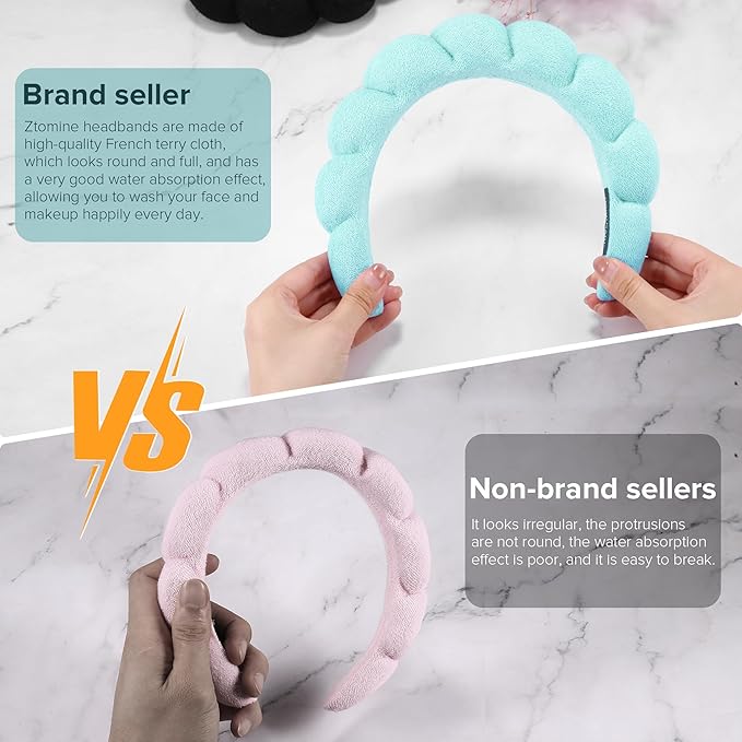 Spa Headbands for Washing Face or Facial, Set of 2 Skincare Headbands, Terry Cloth Headband Wash Combo Pack - Puffy Makeup Washing, Mask, Skin Treatment (Black & Turquoise)
