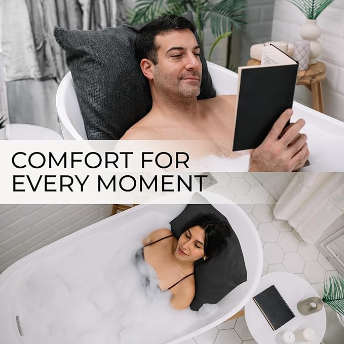 Luxury Bath Pillow for Tub - Thick and Comfortable Bathtub Pillow Support for Head and Neck and Back - Washable Quick-Drying Bath Pillows - Bath Cushion for Home Spa - Fits Any Bathtub - Dark Gray