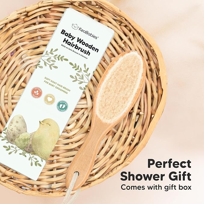 Wooden Baby Hair Brush - Cradle Cap Baby Brush with Soft Goat Bristles, Perfect Gentle Scalp Newborn Comb for Infant, Girls, Boys, Bath Essentials (Walnut, Regular)
