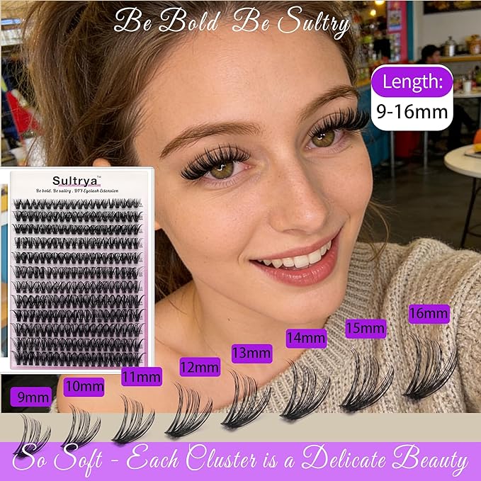 50D Lash Clusters 240 PCS – DIY Individual Eyelash Extensions, Volume Wispy D Curl Cluster Lashes, Natural Look False Eyelashes for Daily Wear, Easy Self Application, Lightweight (9–16mm, 50D)