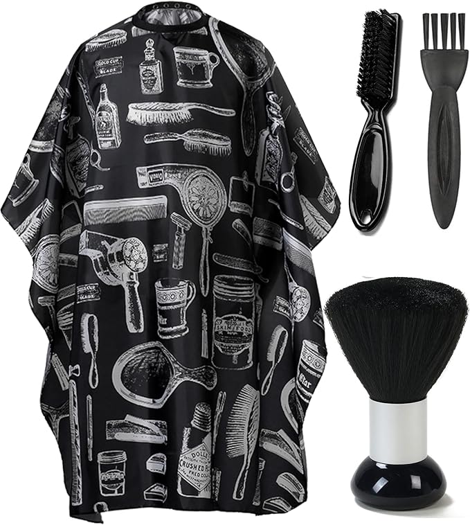 Professional Hair Cutting Cape with Neck Duster Brush, Adjustable Salon Closure Barber Cape Hair Cutting Accessories