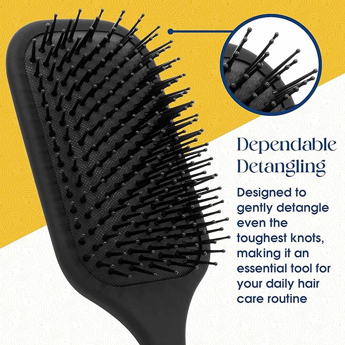 Giorgio Hair Brush Set - Black Paddle Brush with Tourmaline Ball Tip Bristles for Women, Men, Wet or Dry, Long, Thick, or Curly Hair