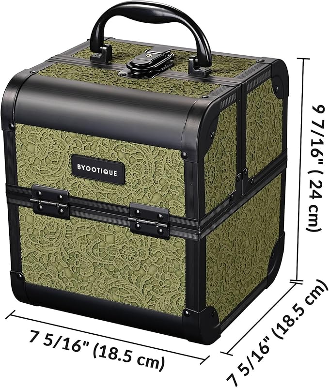 BYOOTIQUE Cosmetology Cases on Wheels Rolling Makeup Organizer Cart 3-Piece Professional Nail Tech Storage Kit for Nail Artist Barber Salon Hairstylist,Rococo Moss