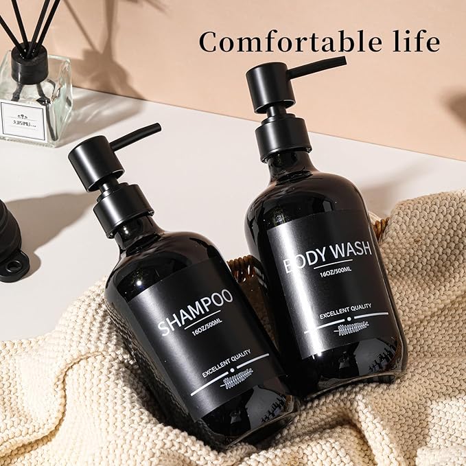 Shampoo and Conditioner Dispenser(5Pack) 16.9oz Refillable Shampoo and Conditioner Bottles,Dispenser for Shower (Black)