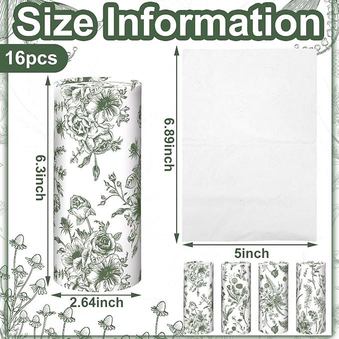 Zonon 8 Pcs Car Tissues Holder Sage Green Floral Round Box with Facial Tissue Bulk Flower Car Tissues Cylinder with 50 Sheets Face Towel Fit for Fall Cube Box Vintage Round Tubes Cup Holder Container