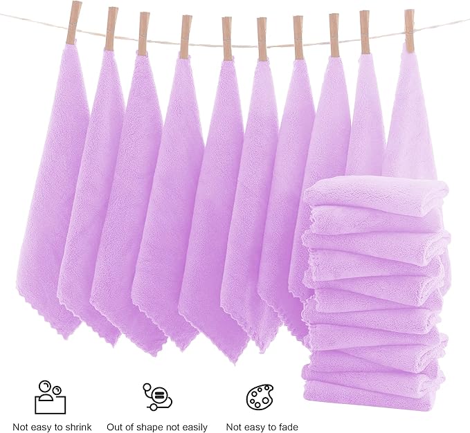 MOONQUEEN Ultra Soft Premium Washcloths Set - 12 x 12 inches - 24 Pack - Quick Drying - Highly Absorbent Coral Velvet Bathroom Wash Clothes - Use as Bath, Spa, Facial, Fingertip Towel (Purple)