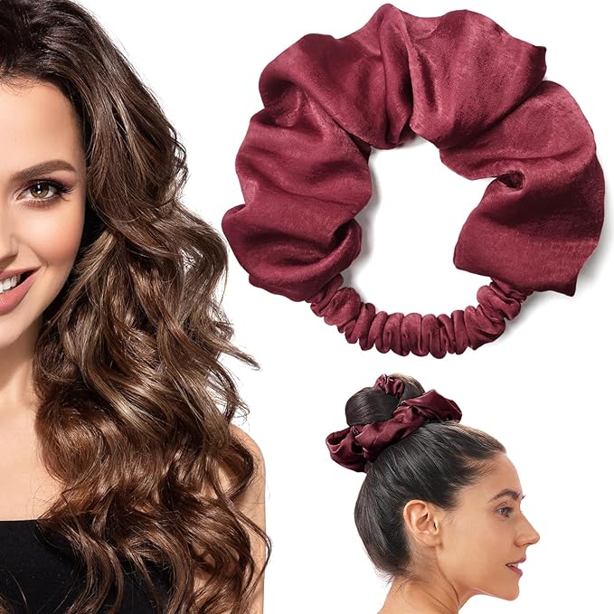 Heatless Curling Scrunchie, No Heat Curls for Long Hair, Soft Sleep Hair Roller (Crimson)