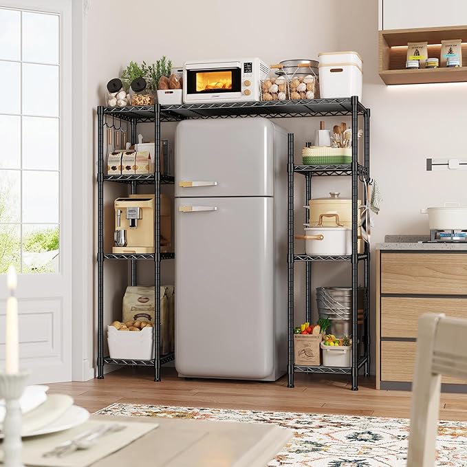 REIBII Mini Fridge Stand,Small Refrigerator Storage Shelves,4 Tier Space-Saving Coffee Bar Cabinet, Adjustable Utility Microwave Stand Storage,Shelf for Dorm Kitchen Living Room,50.2Wx18.11Dx52.36H