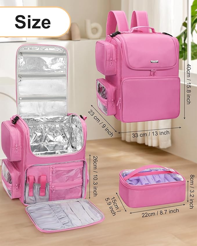 Relavel Hair Tools Travel Bag Hair Stylist Backpack Hairdresser Cosmetology Bag, Heat Insulation Full Layer for Curling Iron, Hair Straightener, Travel Accessories Case Barber Organizer (Rose Pink)