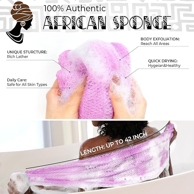 African Net Sponge Authentic - Exfoliating Back Scrub Bath Sponge with Knots - Afro Scrub Body Scrubber Exfoliator Washcloth - African Body Care Daily Use Shower Essentials