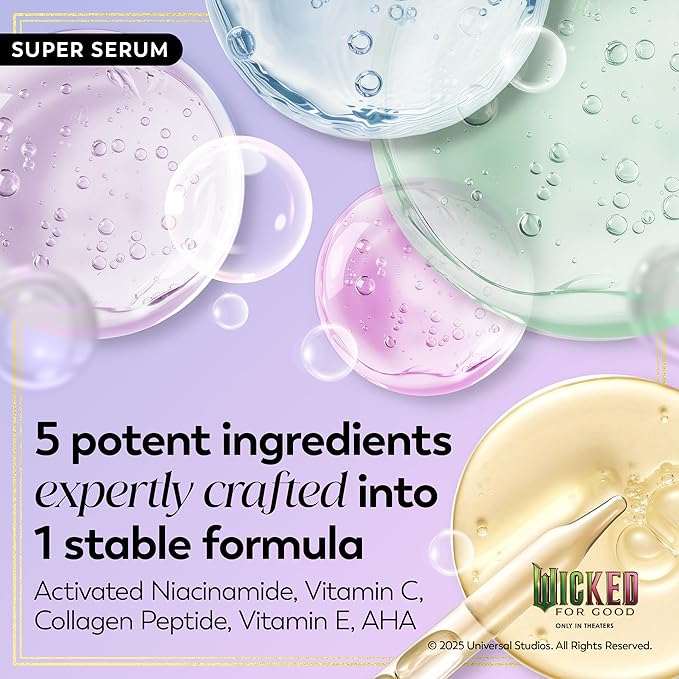 Olay x Wicked: For Good: Perfect Duo Skin Care Set, Skin Care Gift Set, 2pc, Vitamin C Cleansing Melts 12 Count, Super Serum Trial Size 0.4 FL OZ