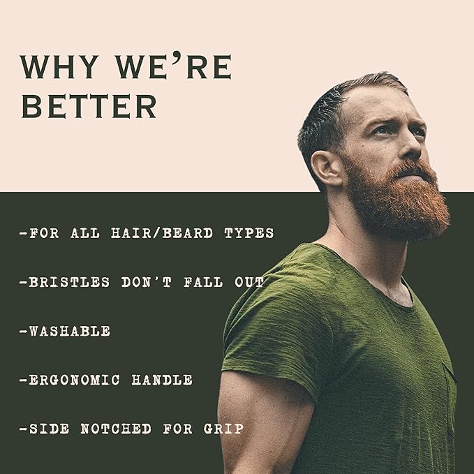 Beard Brush for Men – Boar Bristle & Nylon Military-Style Palm Brush – Dual Soft & Stiff Bristles for Hair & Beard Grooming – Travel Size – Gift Tin Included