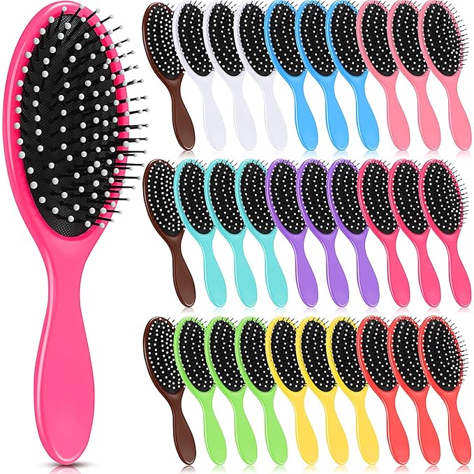 Suclain 30 Pieces Wet Hair Brushes for Women Travel Detangling Brush Soft Bristles with Cushion Base Drying Detangler Small Hair Brushes for Women, 10 Colors