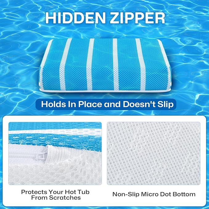 OS OMYSTYLE Hot Tub Booster Seat Cushion Pillow for Indoor or Outdoor Use, Weighted Spa Pillow with Washable 4D Mesh Cover & Non-Slip Bottom, Hot Tub Accessories for Adults - 16 x 12 x 4.3 Inch, Blue