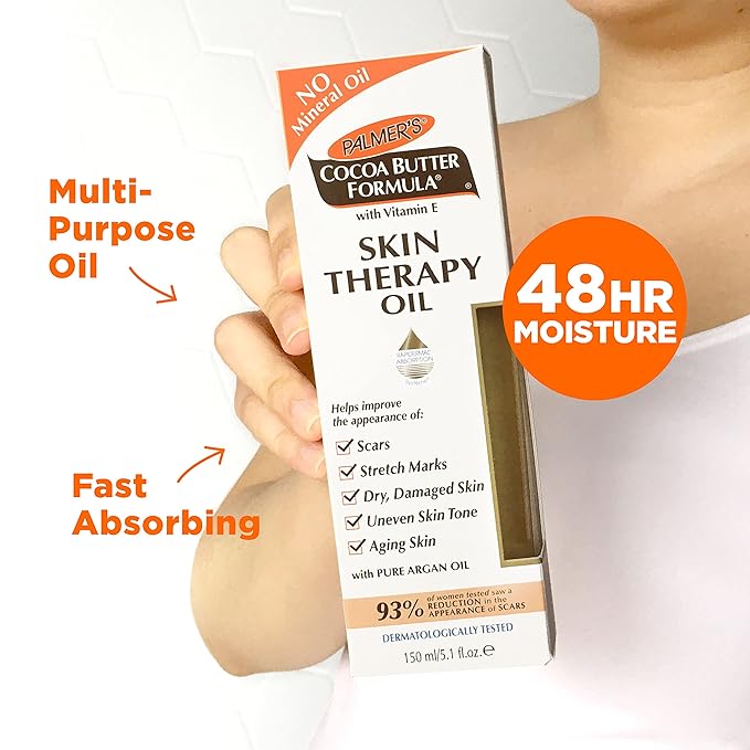 Palmer's Cocoa Butter Formula Skin Therapy Moisturizing Body Oil with Vitamin E & Pure Argan Oil, Deep Body Moisturizer for Dry, Damaged Skin, Scars or Stretch Marks, 5.1 Fl Oz (Pack of 3)