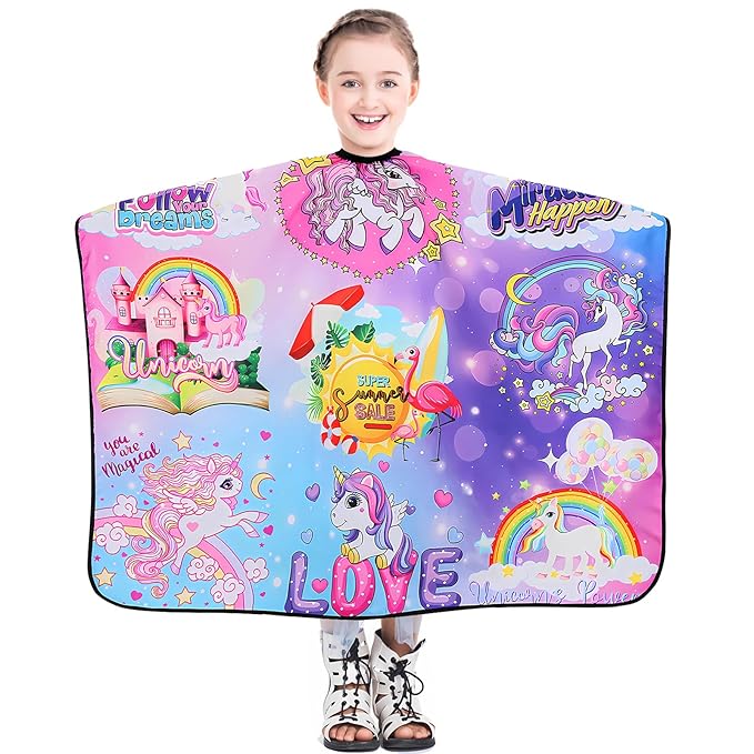 DOKKIA Barber Hair Cutting Cape Kids Children Toddler Boys Girls Hairdressing Salon Styling Cloth Apron Cover Gown (Unicorn Flamingo Mermaid/40×50")