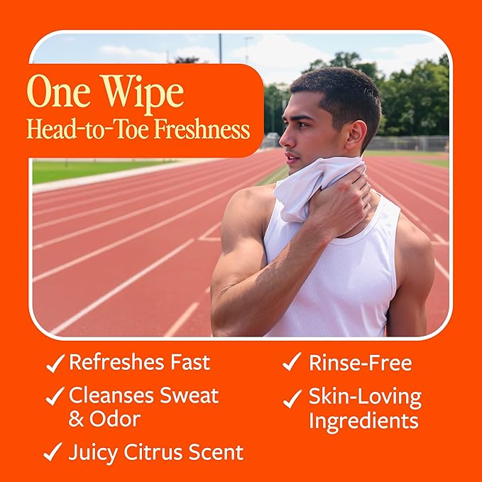 HyperGo XL Body Wipes for Women & Men – 12" x12" Rinse-Free Full Body Cleansing Wipes 20 Count Pack - Citrus | Biodegradable, Hypoallergenic, Aloe-Infused | Gym, Festival, Camping Essentials