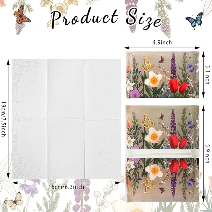 Geyee 50 Packs Tissue Travel Size Facial Paper Napkins Travel Packs Disposable Pocket Tissues for Wedding Guest Traveling School Purse Home Supplies, 500 Sheets 3 Ply(Retro Flower)