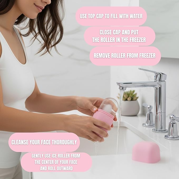 Alijah Ice Roller for Face, Pink Facial Massage Tool for Puffiness and Redness Reduction, Clean Girl Aesthetic, Esti Supplies