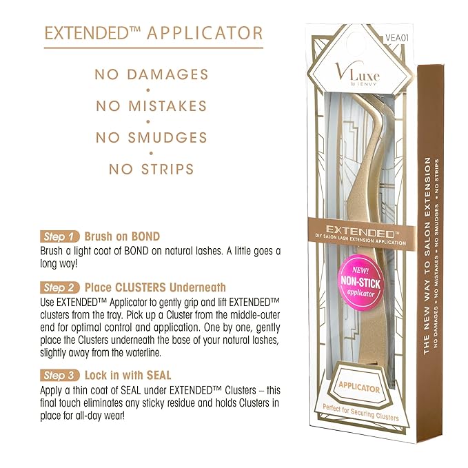 V Luxe Extended Collection Non Stick Lash Applicator Mistake-Proof Artificial Lash Placement – Ergonomically Designed Handle to Easily Build Your Featherlight Synthetic Reusable Eyelash Clusters