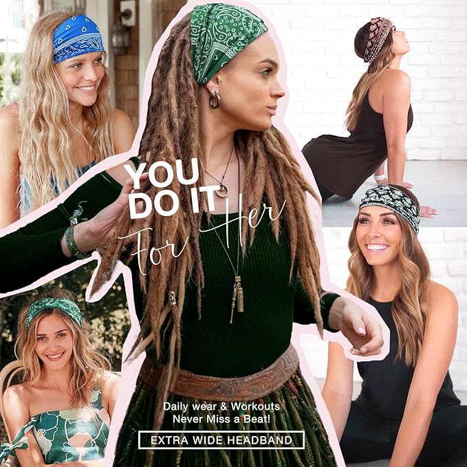 Wide Headbands for Women Knotted No Slip Head Bands Soft Turban Headband Hair Accessories Boho African Solid Color Head Wraps for Women Yoga Workout Pack of 6