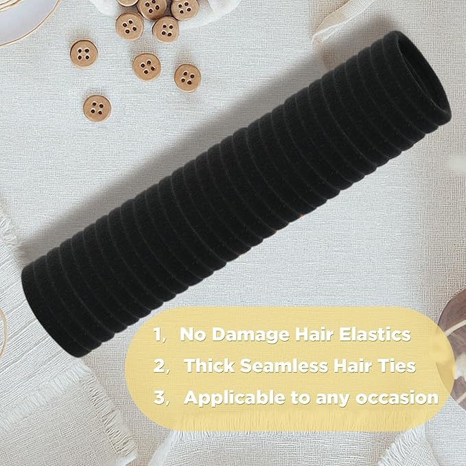 No Damage Hair Ties, 120 PCS Soft Seamless Cotton & Nylon Elastic Ponytail Holders, Hair Bands for Thick Hair, Hair Accessories for Girls & Women (Black)