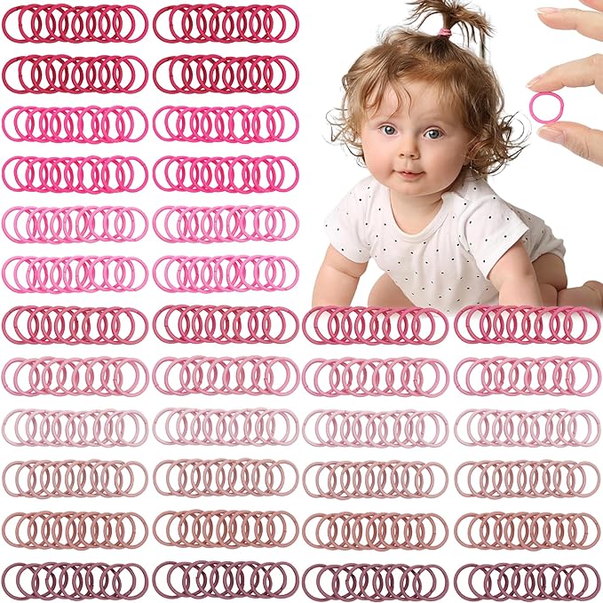 CÉLLOT 360PCS Small Hair Ties,No Crease Pinky Baby Hair Ties,2cm in Diameter Rubber Elastic Hair Ponytail Holder Hair Accessories for Baby Girls Toddlers Kids