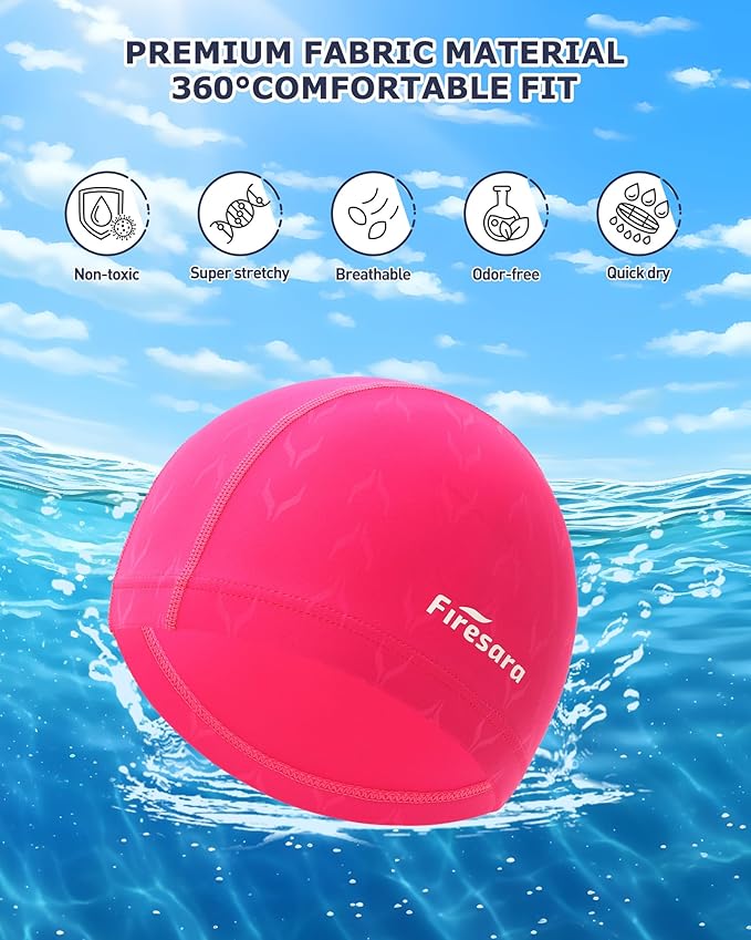 Firesara Fishtail Fabric Swim Cap for Men Women, Breathable High Elasticity Swimming Cap Hair Protection Quick Dry Soft for Long Hair Short Hair, Kids Boys and Girls